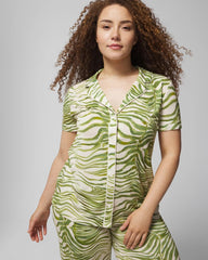 Piped Short Sleeve Notch Collar Pajama Top - INTO THE GROOVE WHITE SMK | Soma Women