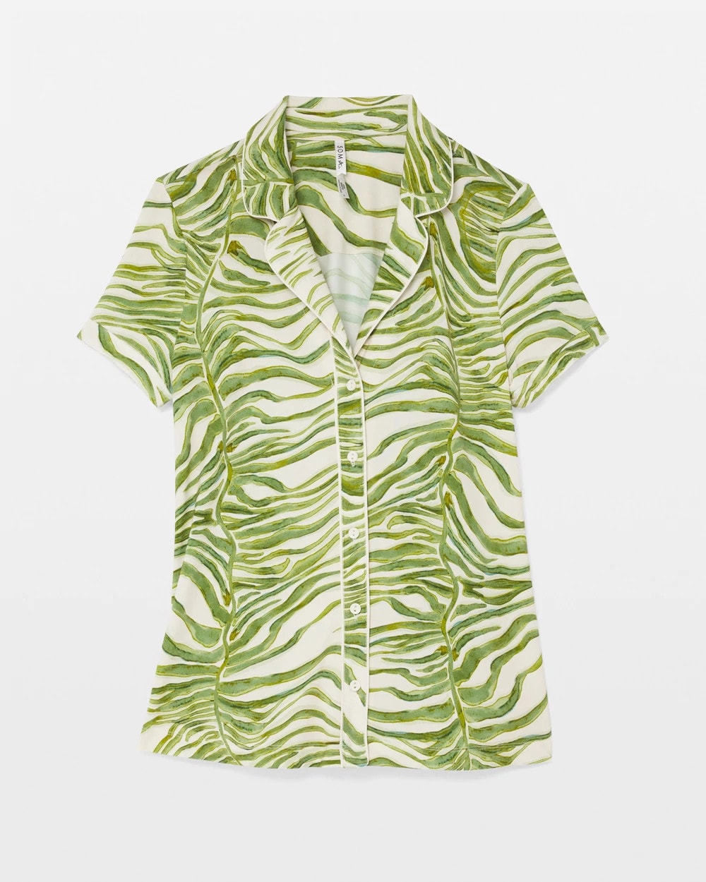 Piped Short Sleeve Notch Collar Pajama Top - INTO THE GROOVE WHITE SMK | Soma Women