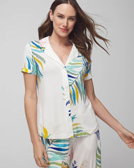 Piped Short Sleeve Notch Collar Pajama Top - LEMON SQUEEZE GRAND IVORY | Soma Women