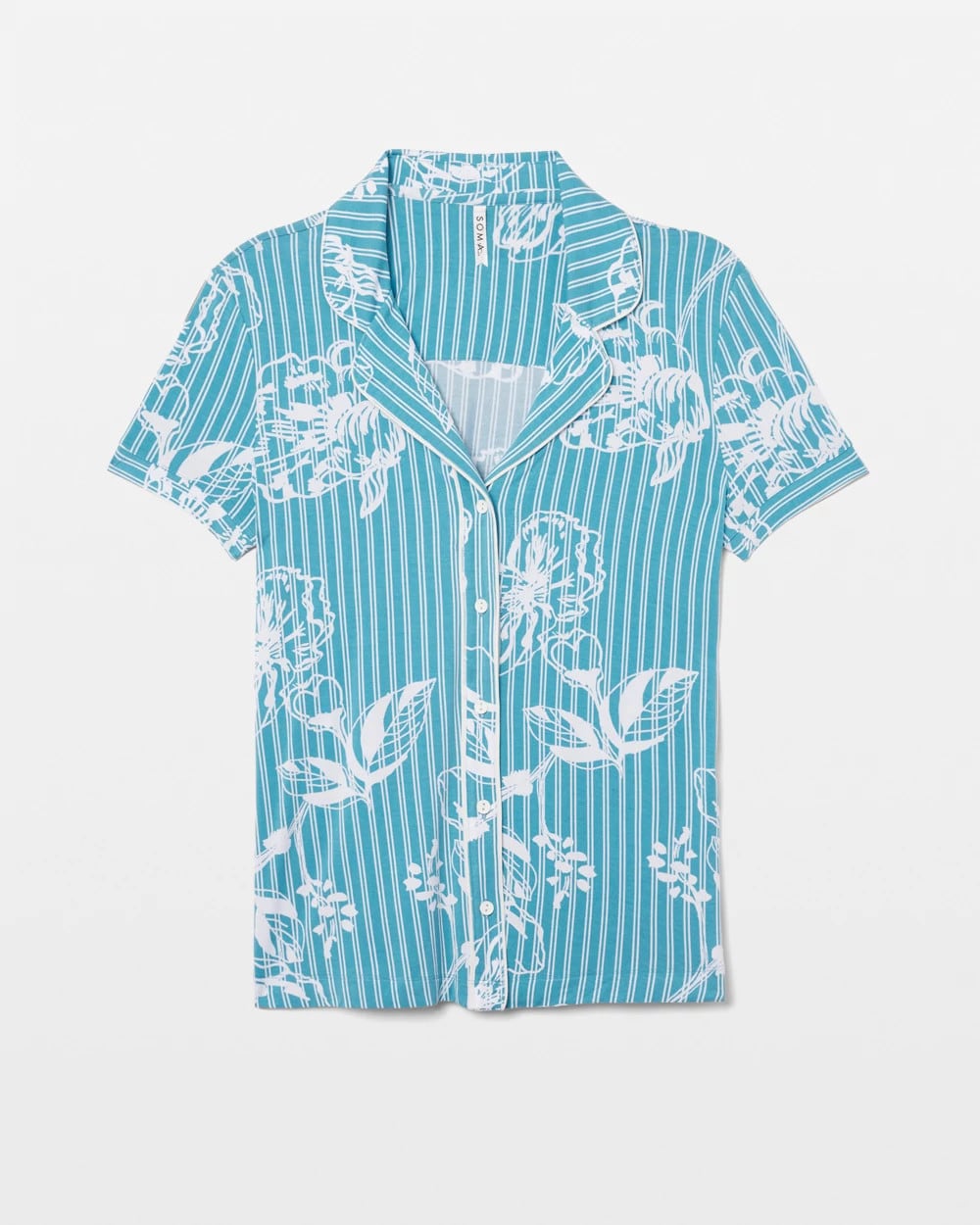 Piped Short Sleeve Notch Collar Pajama Top - PAINTED PETALS SMALL | Soma Women