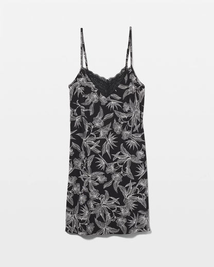Lace Trim Chemise - PLUMERIA BLOOMS BLK CH | Soma Women