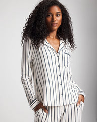 Long-Sleeve Notch Collar Pajama Top - UNWIND STRIPE CHAMPAGNE | Soma Women
