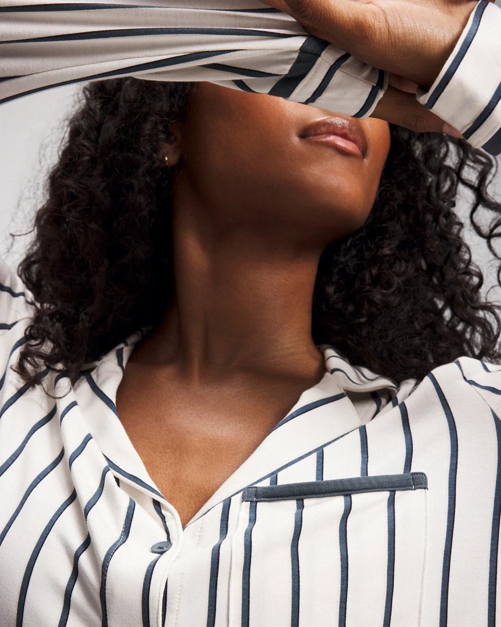 Long-Sleeve Notch Collar Pajama Top - UNWIND STRIPE CHAMPAGNE | Soma Women