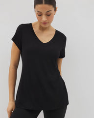 Rib Knit V-Neck Tee - BLACK | Soma Women