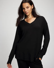 Ultrasoft Fleece V-Neck Sweatshirt - BLACK | Soma Women