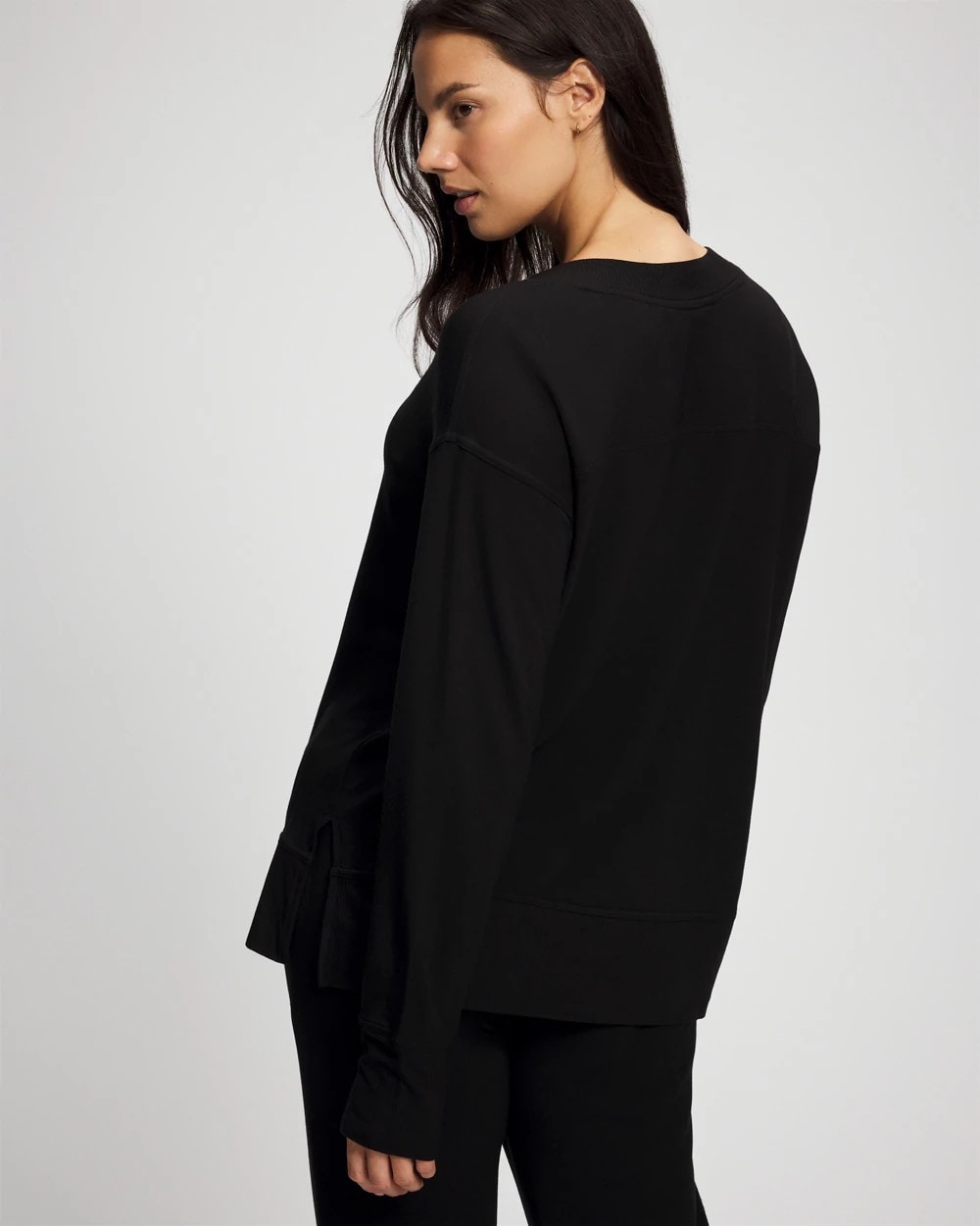 Ultrasoft Fleece V-Neck Sweatshirt - BLACK | Soma Women