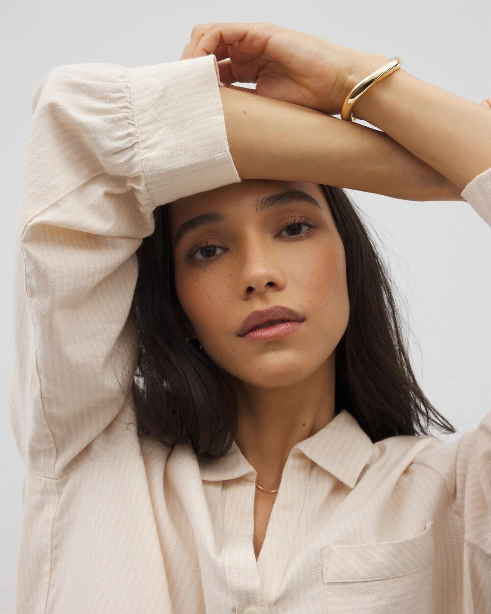 Beach Cotton Long Sleeve Button-Up - PALE SAND STRIPE | Soma Women