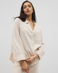 Beach Cotton Long Sleeve Button-Up - PALE SAND STRIPE | Soma Women