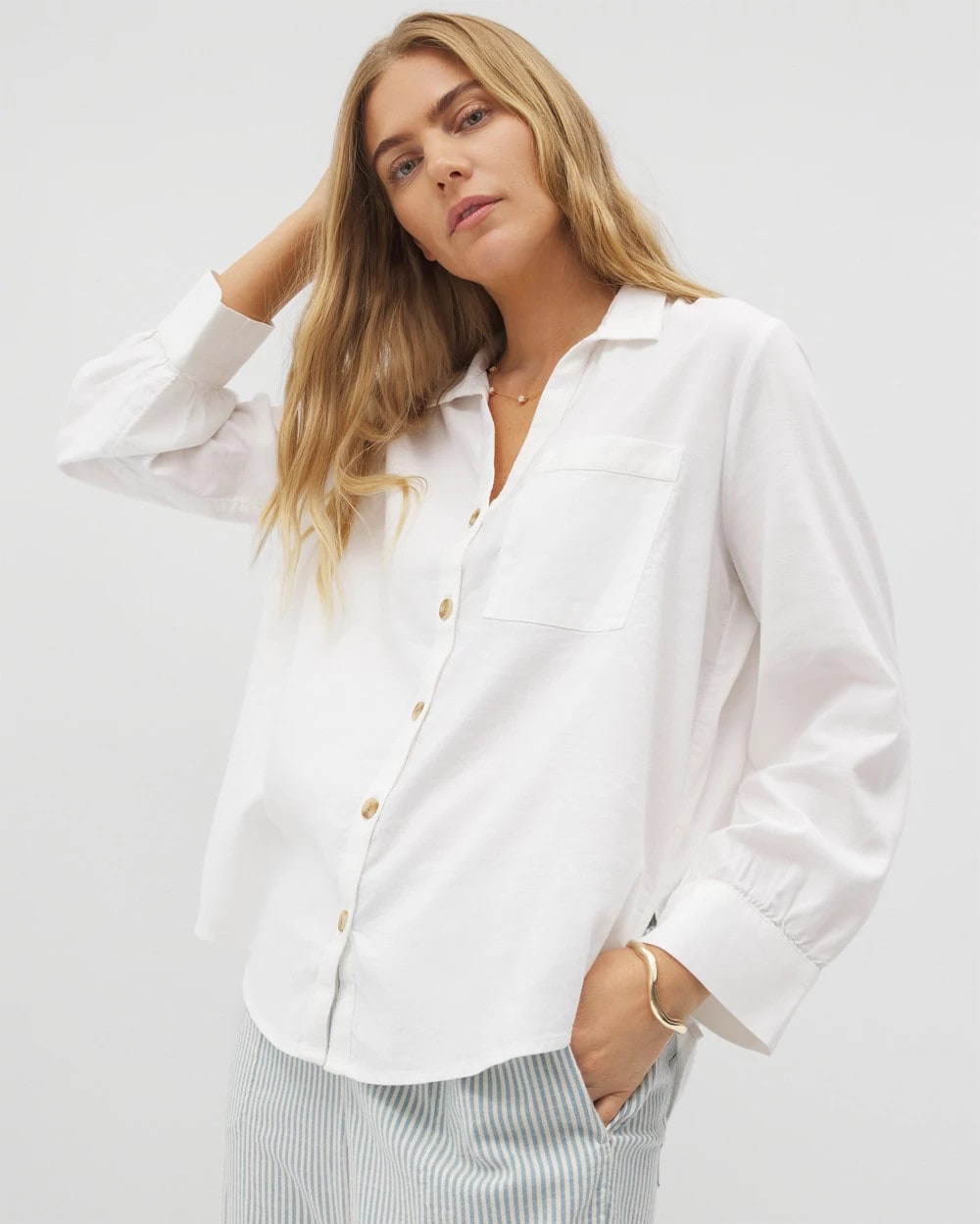 Beach Cotton Long Sleeve Button-Up - OPTIC WHITE | Soma Women