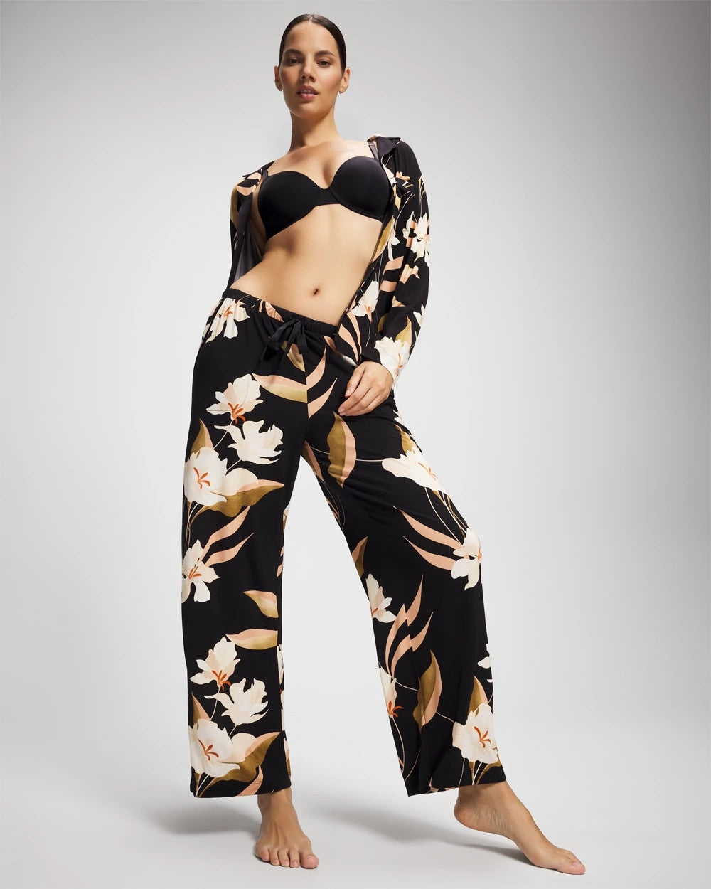 Satin Trim Pajama Pant - MYSTIC BLOOMS BLACK MID | Soma Women