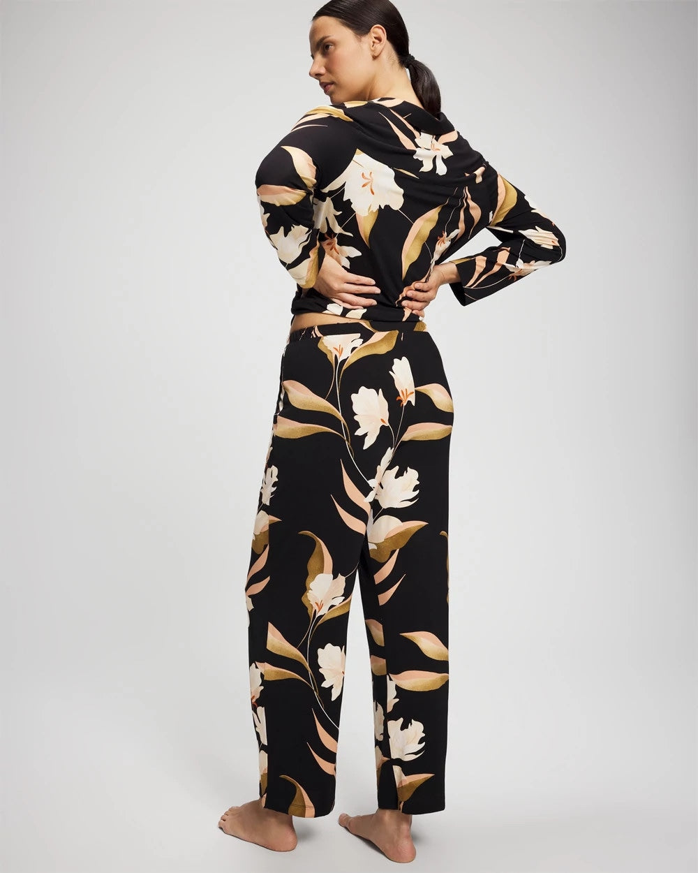 Satin Trim Pajama Pant - MYSTIC BLOOMS BLACK MID | Soma Women