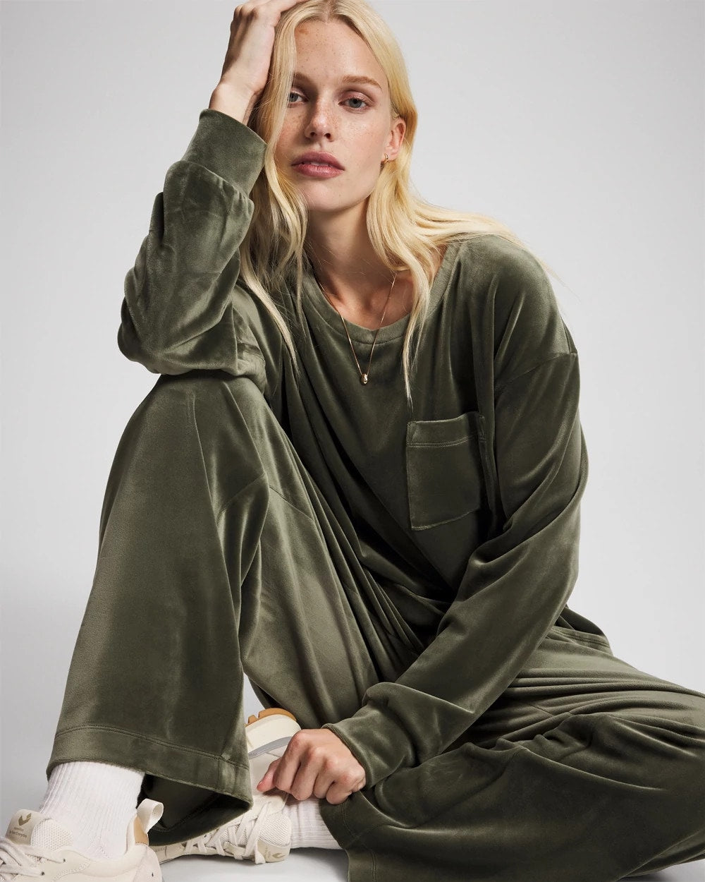 Velour Straight Leg Pants - DARK SAGE | Soma Women