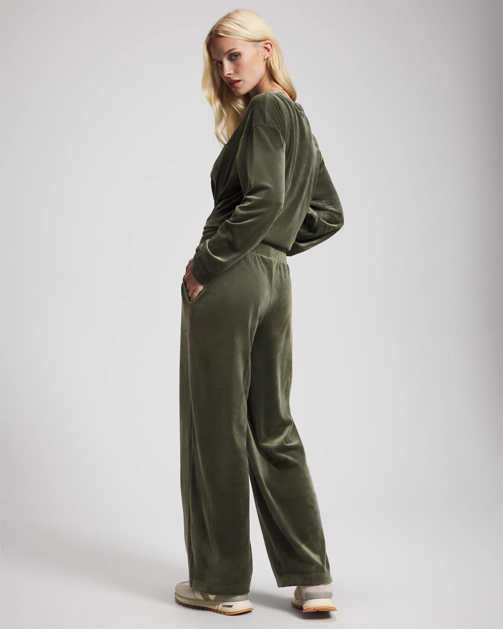 Velour Straight Leg Pants - DARK SAGE | Soma Women