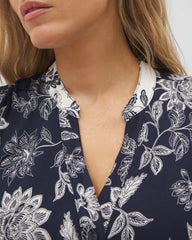 Mandarin Collar Short Sleeve Pajama Top - MEANDERING GARDEN NAVY | Soma Women