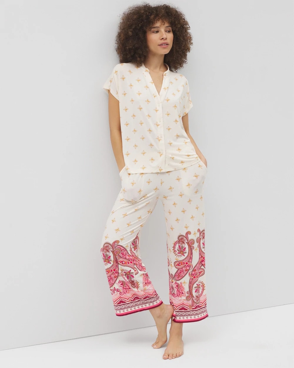Mandarin Collar Short Sleeve Pajama Top - KASHMIR ICON CHAMP | Soma Women