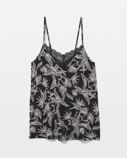 Lace Trim Pajama Cami - PLUMERIA BLOOMS BLK CH | Soma Women