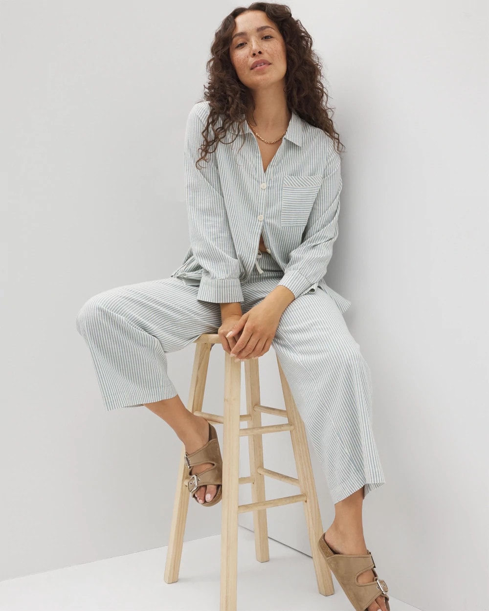 Beach Cotton Crop Pant - BLUE HEAVEN STRIPE | Soma Women
