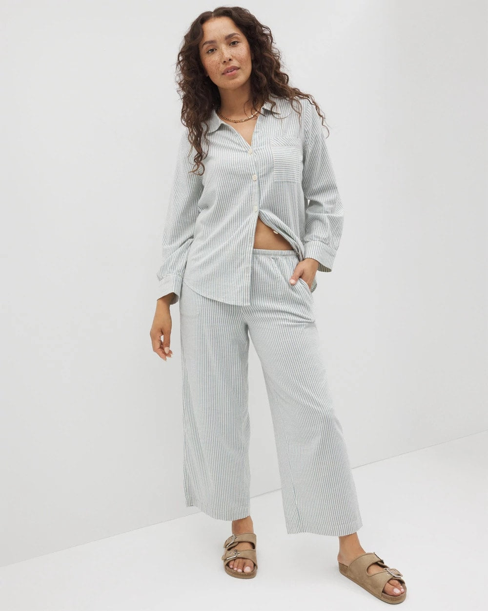 Beach Cotton Crop Pant - BLUE HEAVEN STRIPE | Soma Women