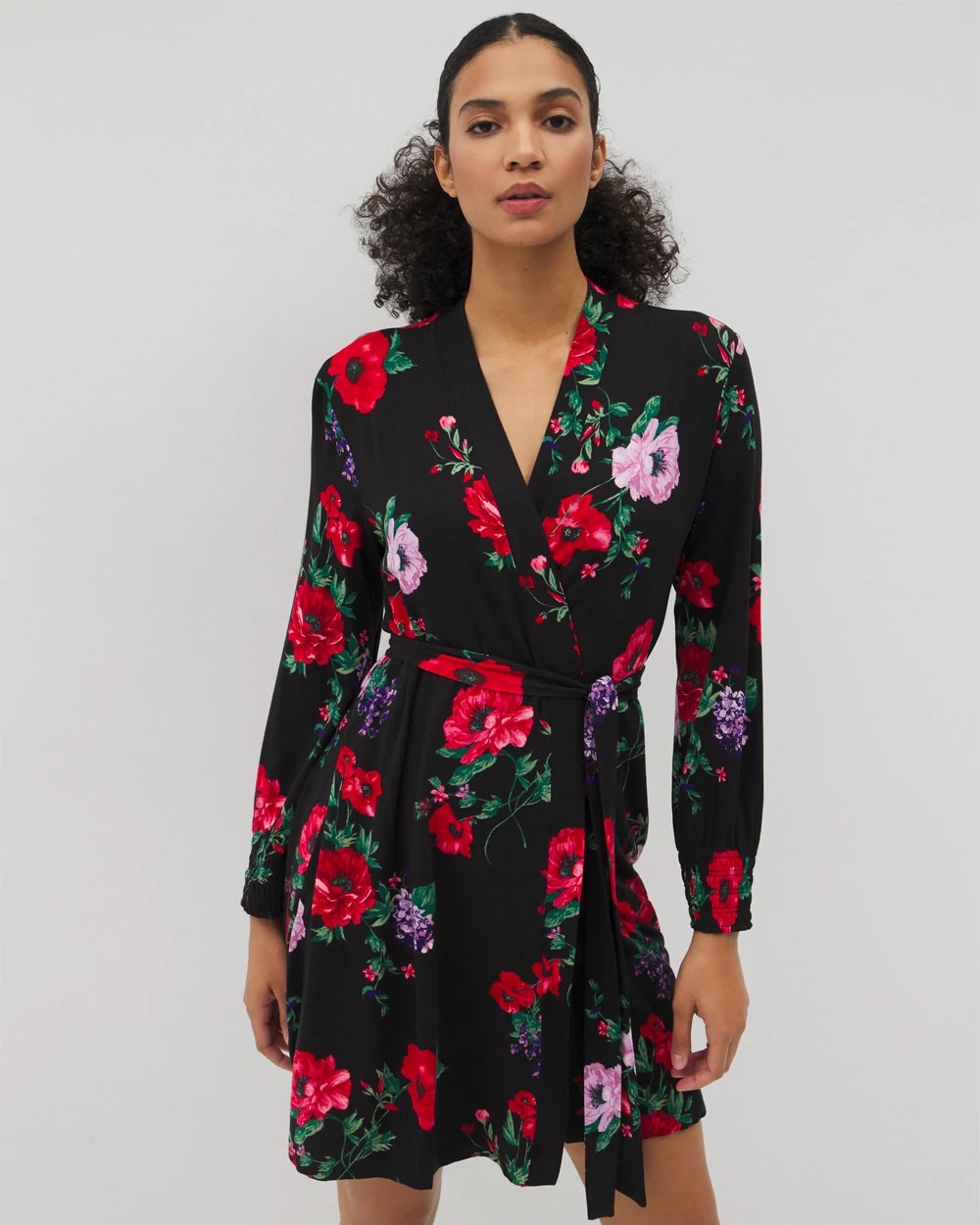 Long-Sleeve Short Robe - RHAPSODY FLORA BLACK | Soma Women