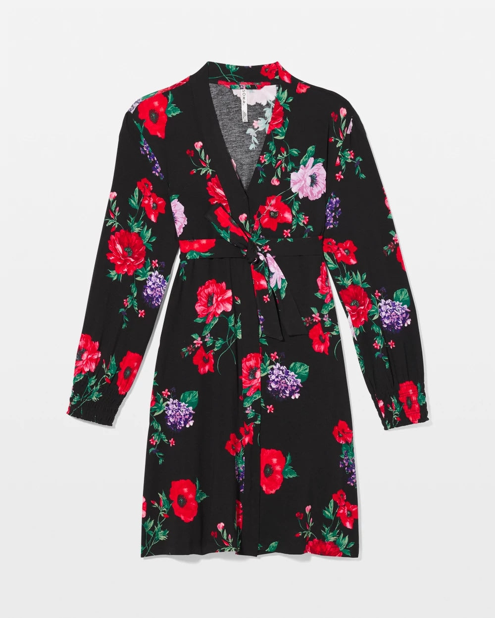 Long-Sleeve Short Robe - RHAPSODY FLORA BLACK | Soma Women