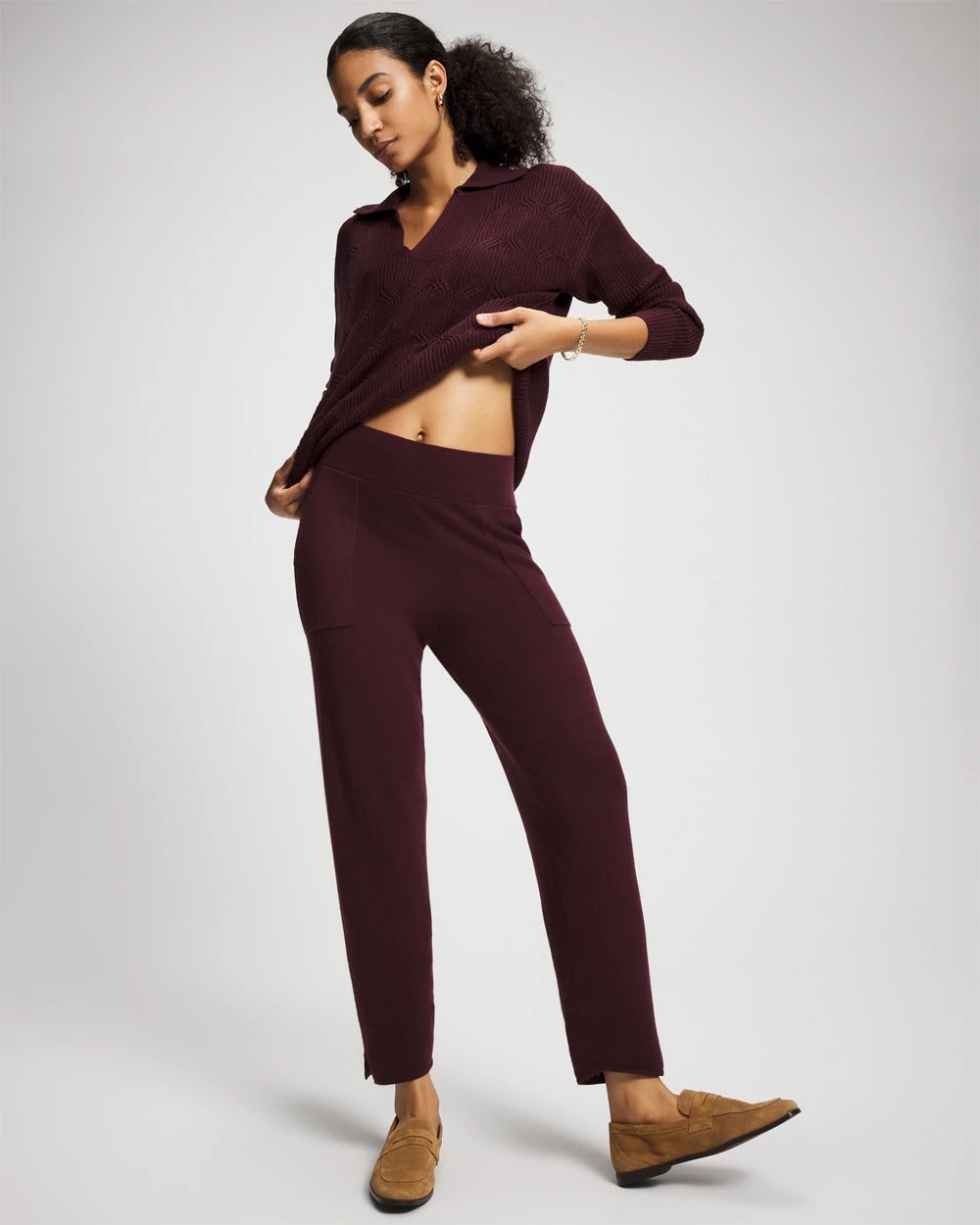 Premier Knit Straight Leg Ankle Pant - MERLOT | Soma Women