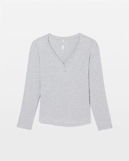Long-Sleeve Pajama Henley - HEATHER OPAL GRAY | Soma Women