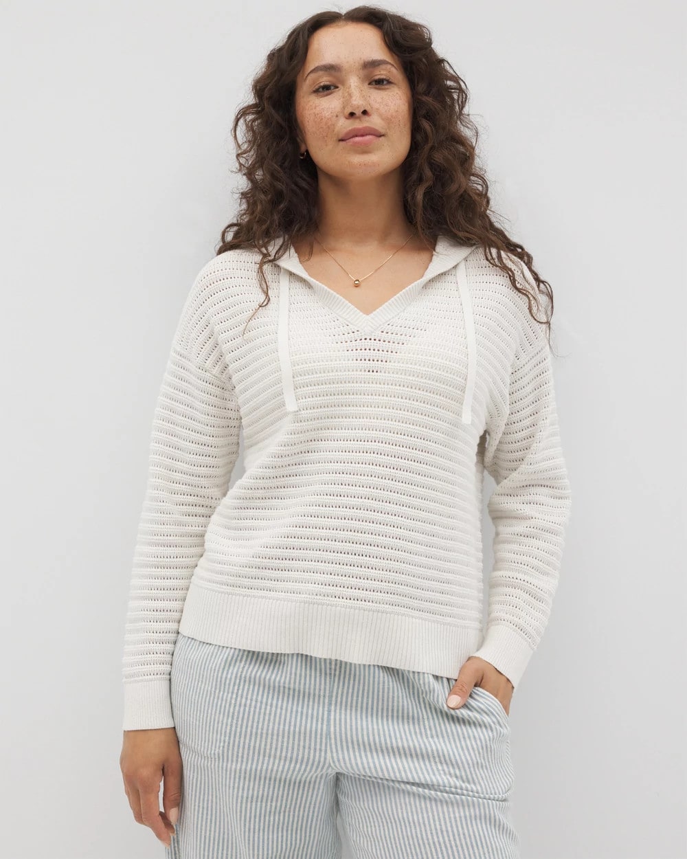 Cotton Open Stitch Hoodie - SALT MIST | Soma Women