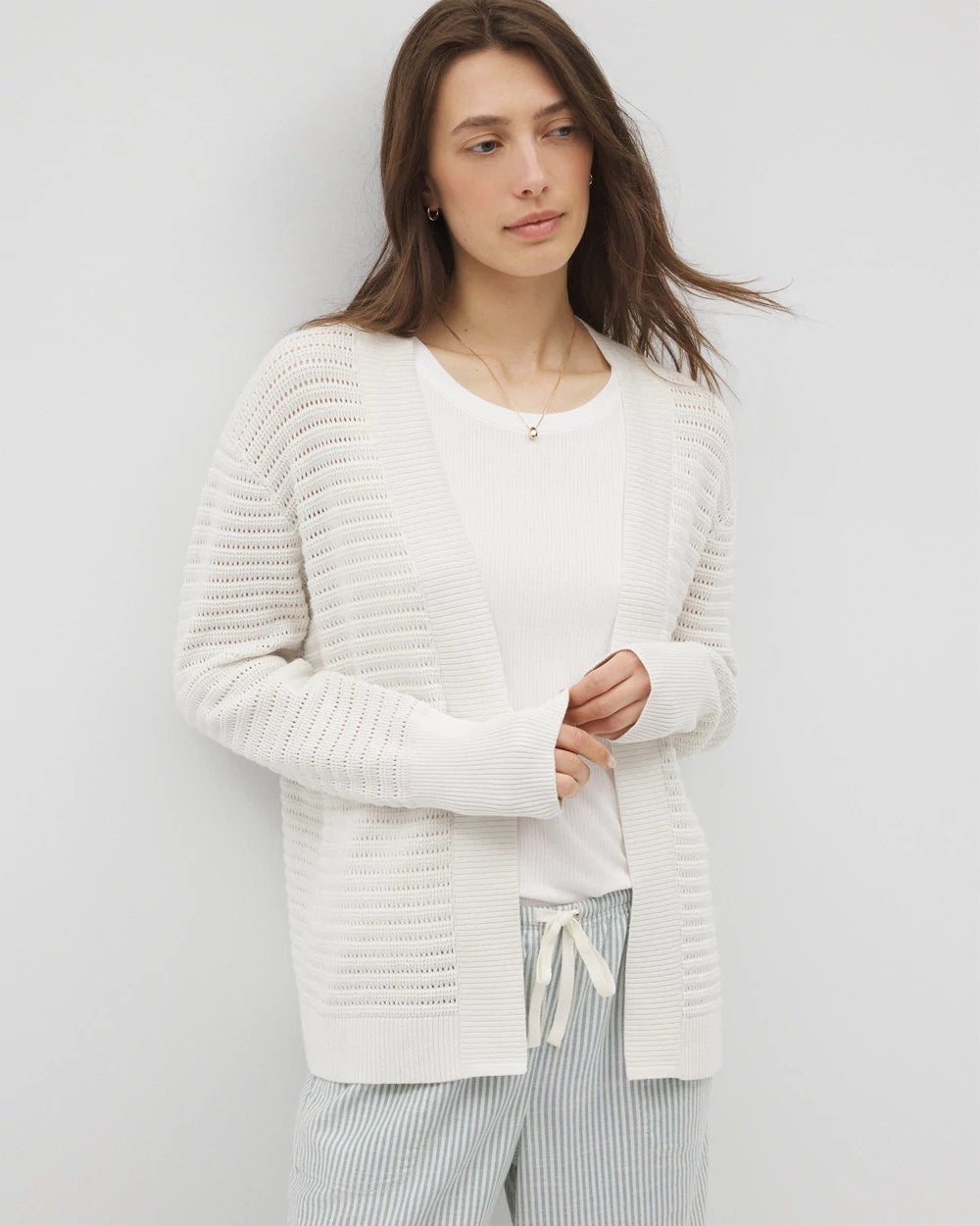 Cotton Open Stitch Cardigan - SALT MIST | Soma Women