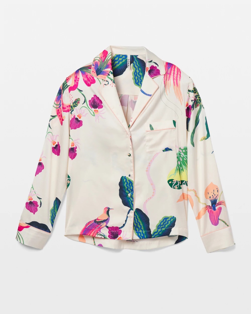 Long-Sleeve Notch Collar Pajama Top - PARADISE SOIREE WHITE SK | Soma Women