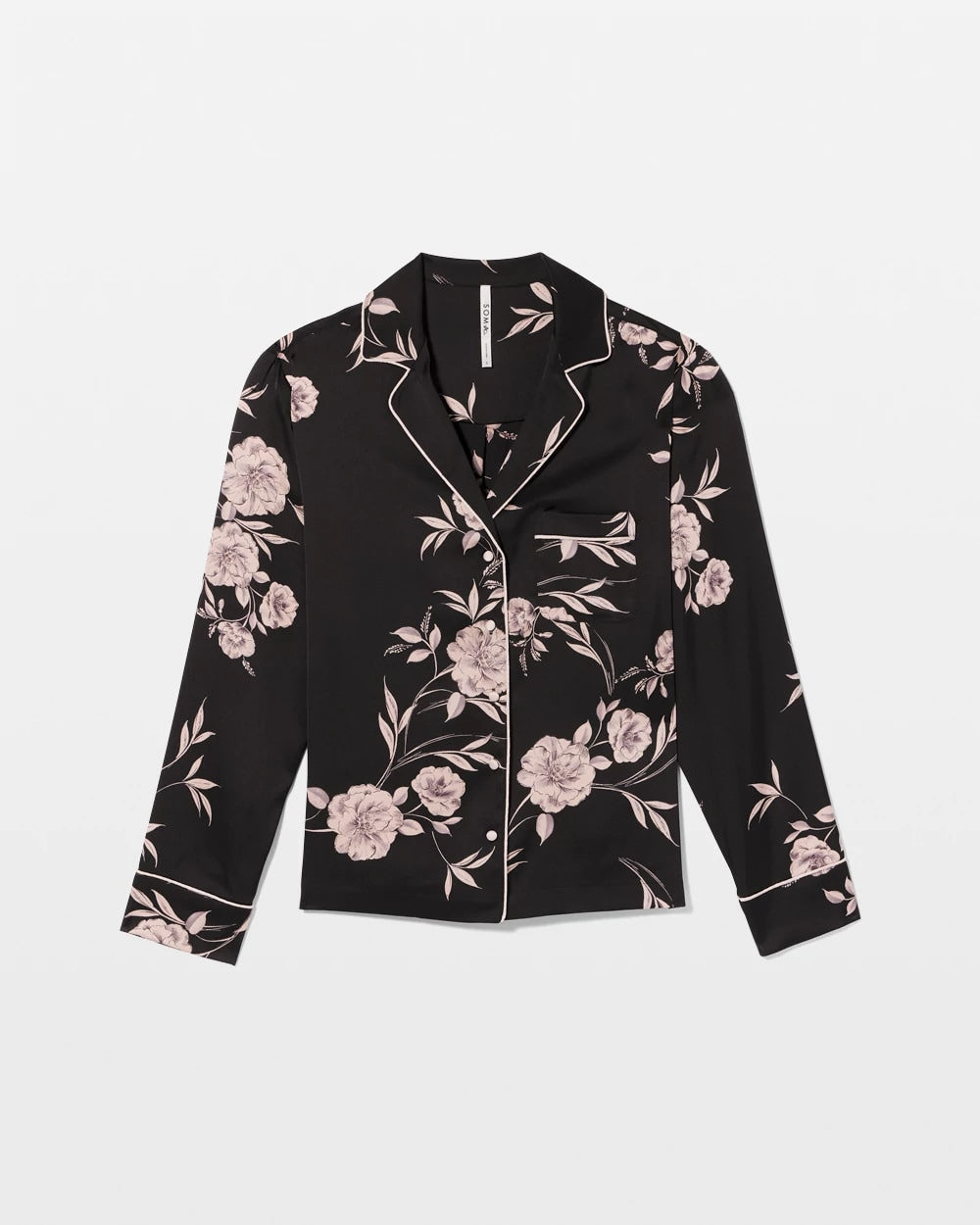 Long-Sleeve Notch Collar Pajama Top - NOSTALGIA FLORA BLACK | Soma Women