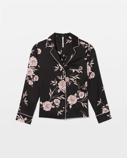 Long-Sleeve Notch Collar Pajama Top - NOSTALGIA FLORA BLACK | Soma Women