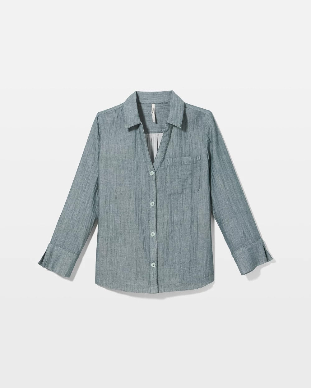 Cotton Gauze Long Sleeve Notch Collar Pajama Top - DARK SEA CROSSDYE | Soma Women