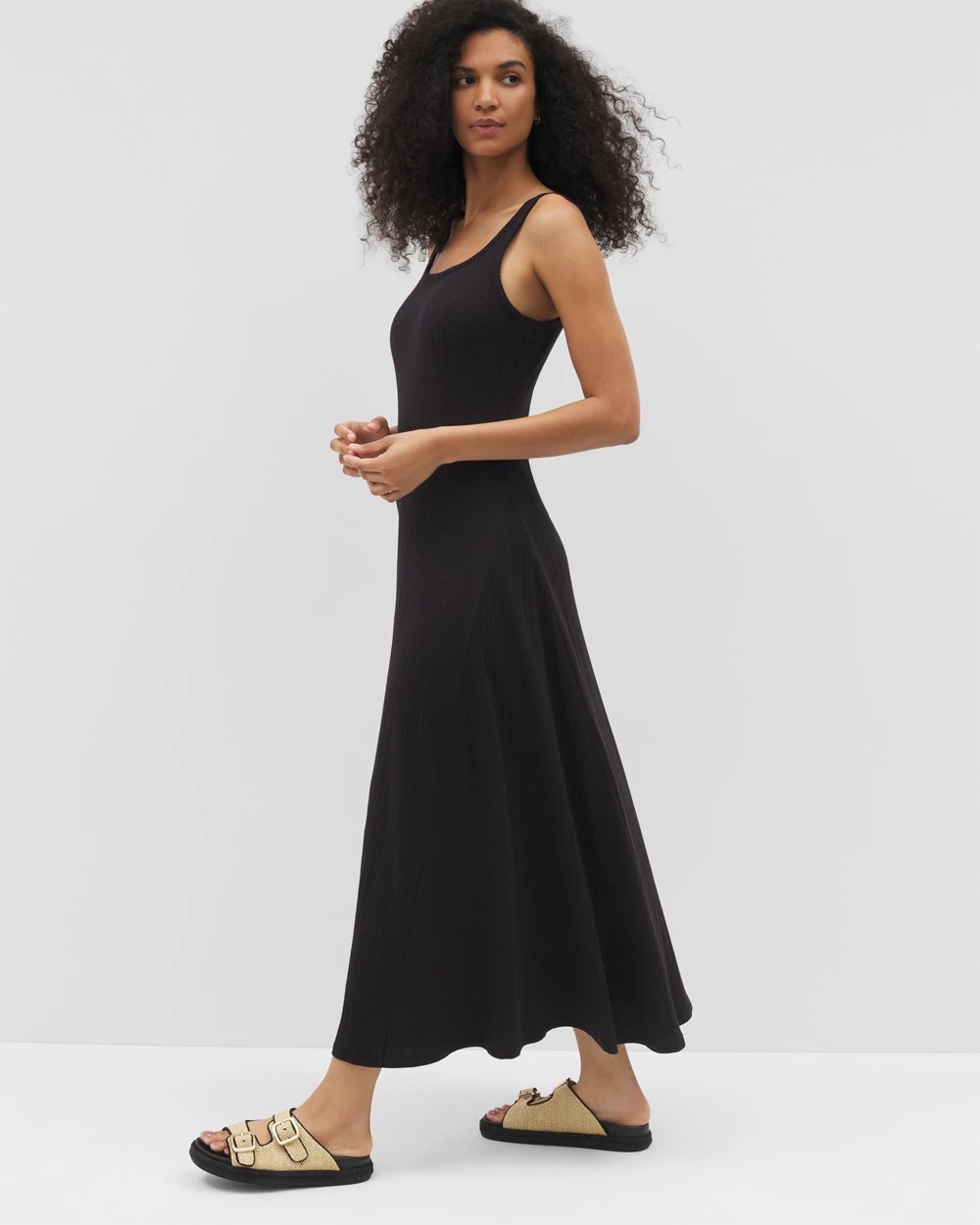 Rib Square Neck Lounge Dress - BLACK | Soma Women