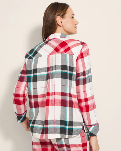 Super Soft Long-Sleeve Notch Collar Pajama Top - FIRESIDE PLAID CHAMPAGNE | Soma Women