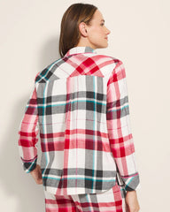 Super Soft Long-Sleeve Notch Collar Pajama Top - FIRESIDE PLAID CHAMPAGNE | Soma Women