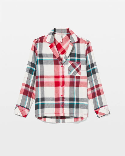 Super Soft Long-Sleeve Notch Collar Pajama Top - FIRESIDE PLAID CHAMPAGNE | Soma Women