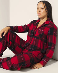 Super Soft Long-Sleeve Notch Collar Pajama Top - WRAPPED UP PLAID RED | Soma Women