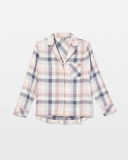 Super Soft Long-Sleeve Notch Collar Pajama Top - DREAMIEST PLAID GRAY | Soma Women