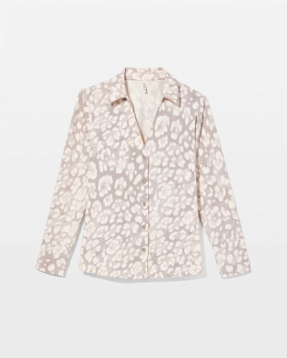 Long-Sleeve Notch Collar Pajama Top - JAGUAR SPOT G SLVR TAUPE | Soma Women
