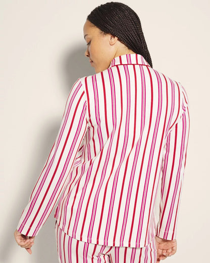Long-Sleeve Notch Collar Pajama Top - SMART STRIPE CHAMPAGNE | Soma Women