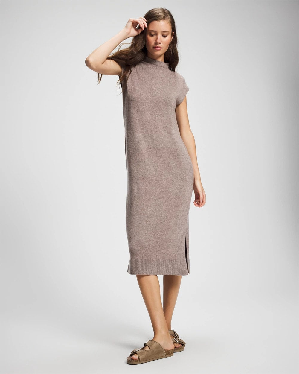 Premier Knit Sweater Funnel Neck Midi Dress - HEATHER FAWN | Soma Women