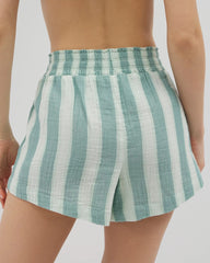 Cotton Gauze Pajama Shorts - TEAL STRIPE | Soma Women