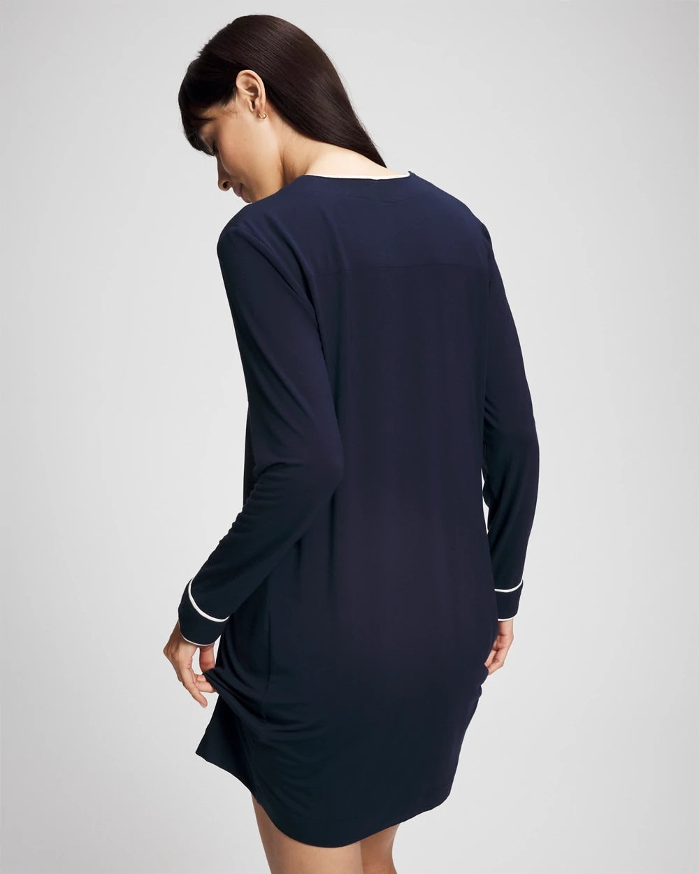 Piped Long-Sleeve Sleepshirt - NIGHTFALL NAVY | Soma Women