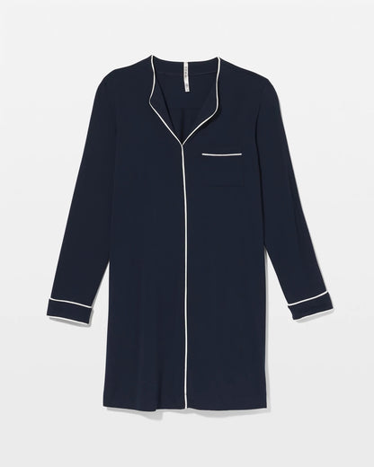Piped Long-Sleeve Sleepshirt - NIGHTFALL NAVY | Soma Women
