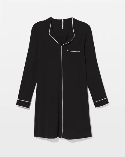 Piped Long-Sleeve Sleepshirt - BLACK | Soma Women