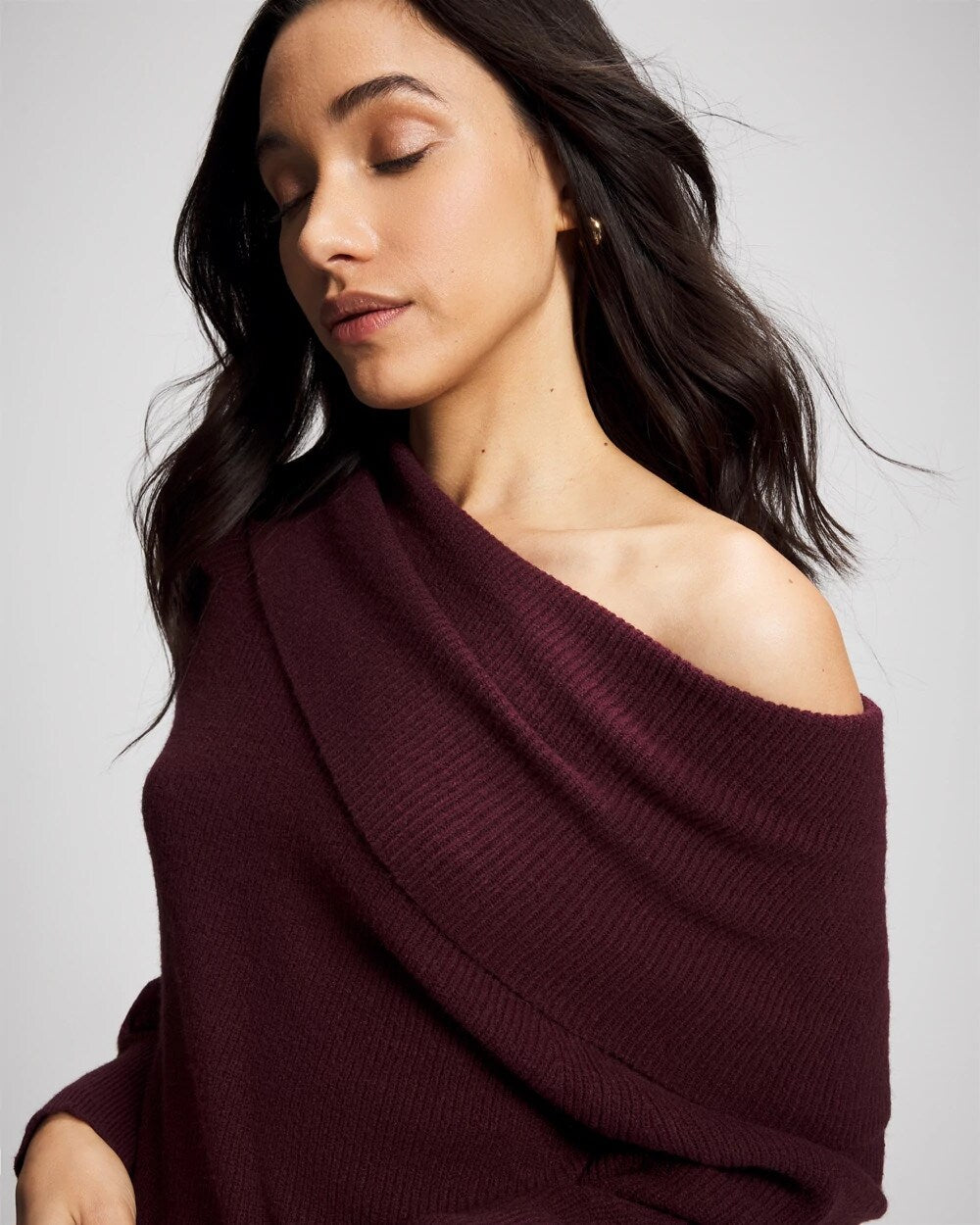 Premier Knit off the Shoulder Sweater - MERLOT | Soma Women