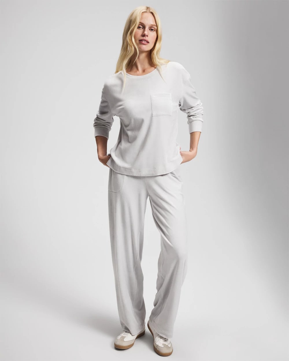 Velour Crewneck Sweatshirt - VAPOR GRAY | Soma Women