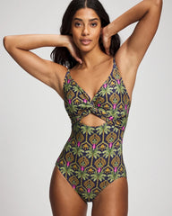 Twist-Front Keyhole One Piece - PALMY PATTERNS NAVY | Soma Women