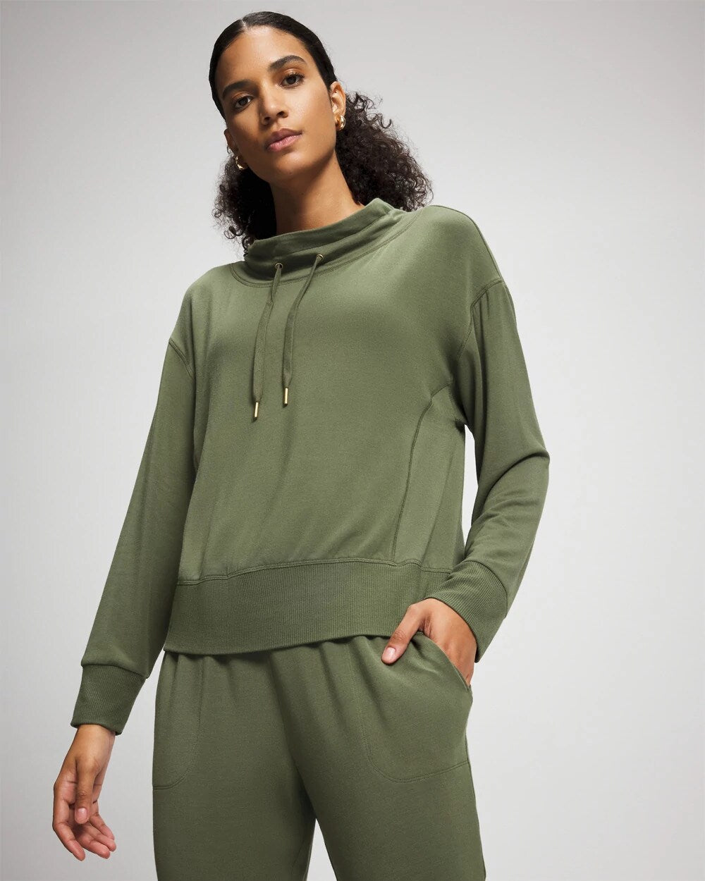 Ultrasoft Fleece Relaxed Funnel Neck Sweatshirt - DARK SAGE | Soma Women