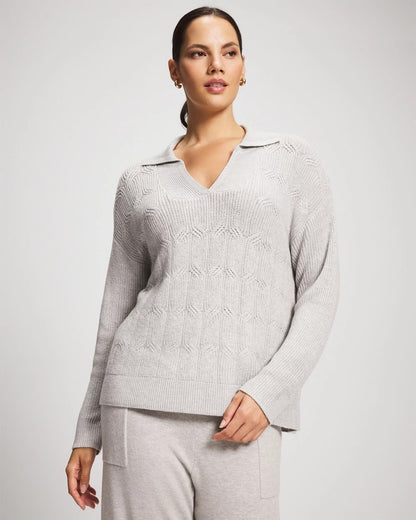 Premier Knit Cable Knit Collared Sweater - HEATHER STONE | Soma Women